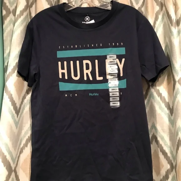 Hurley Brand New Mens Short Sleeve Shirt Hurley on Front Blue Green Gray Sz Sm - Picture 1 of 3
